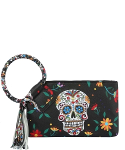 Skull Floral Cuff Tassel Clutch Bag JY-0406 BLACK